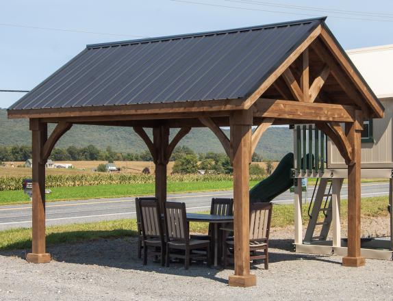 10x14 Rough Cut Hemlock Peak Pavilion